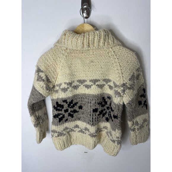 Vintage Cowichan-Style Wool Zip Sweater Cream Gray Snowflake Pattern Women XS - Picture 5 of 5